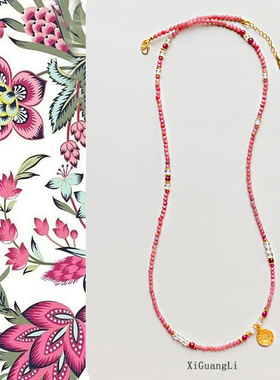 天然石蔷薇辉石长款项链玫红色多圈手链招桃花首饰好运项链女水晶