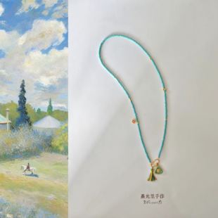 原创绿度母绿松石长款项链925银可拆卸万能扣手链新中式国风项链