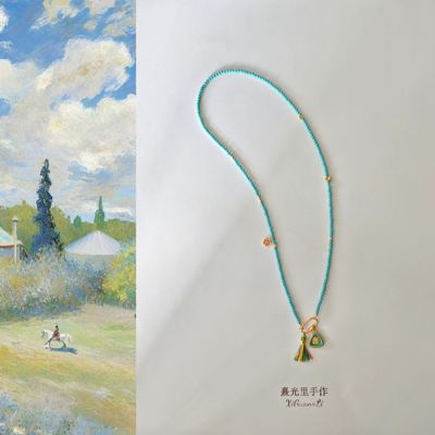 原创绿度母绿松石长款项链925银可拆卸万能扣手链新中式国风项链