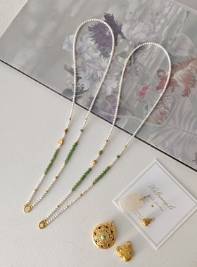天然淡水珍珠长款项链配黄金吊坠多用挂链和田碧玉串珠翡翠吊坠链
