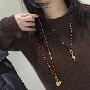 天然青金石万能链吊坠万能扣黄金吊坠配链天然南红新中式毛衣链女