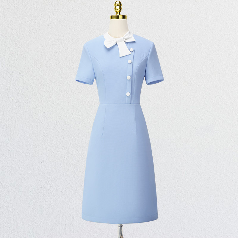 天蓝色职业装连衣裙职场工作服装