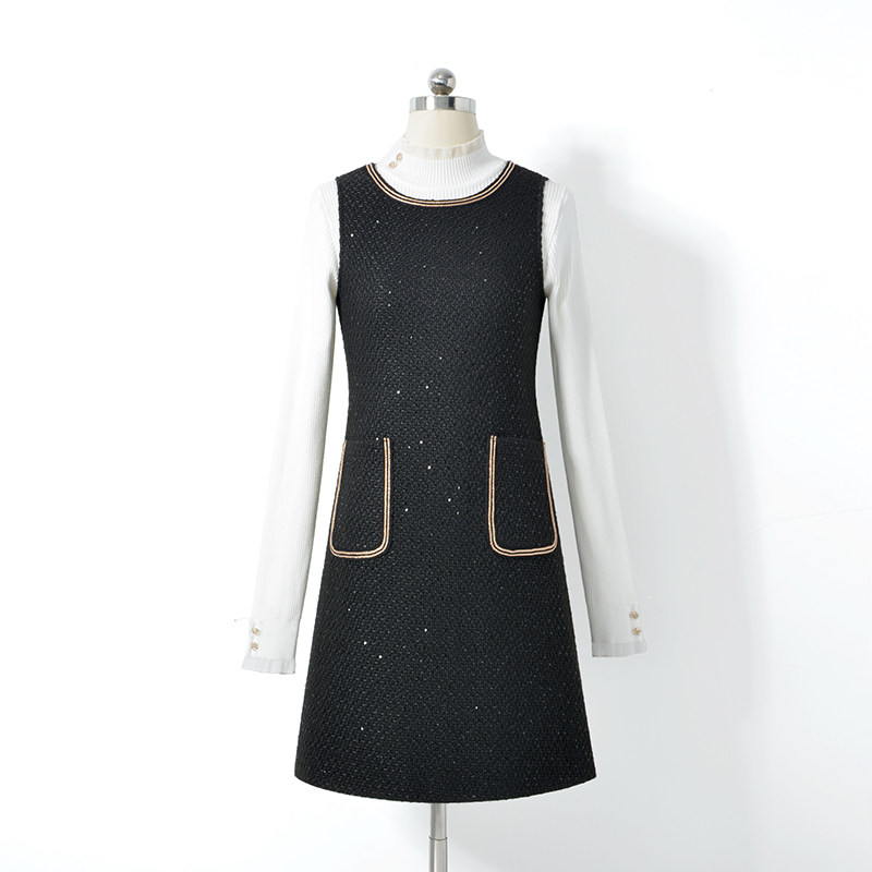 法式小香风毛呢连衣裙秋冬新款名媛气质小个子中长款短款背心裙女