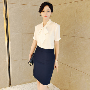 雪纺白色衬衫女短袖夏季2023年新款上衣设计感小众蝴蝶结系带衬衣