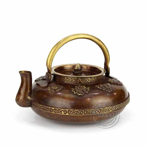 西藏印度尼泊尔 纯手工黄铜贴六宝小茶壶酒壶执壶波西米亚包邮