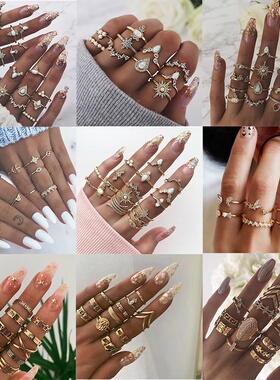 极速Hot KSRA Boho Vintage Gwold Star Knuckle Rings For Women