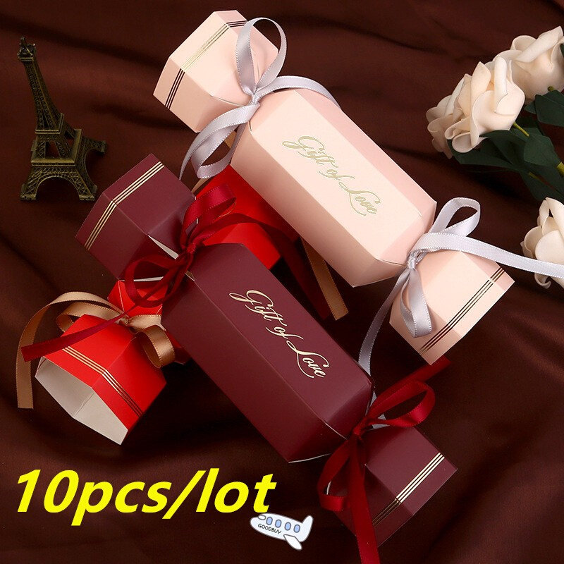 10pcs lovely candy shape wedding candy box wine red pape