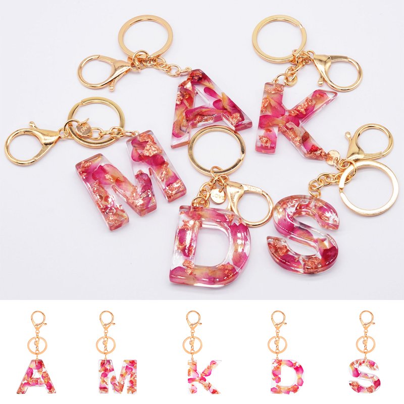 letter pendant keychains resin key chains rings for wome