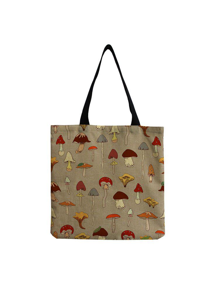 bright colors cartoon mushroom printed tote plant floral