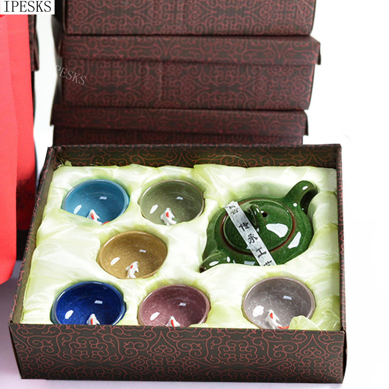 gift tea set a pot of six cup gift box ceramic icefish c