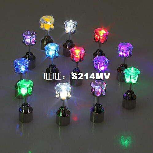 1 pair light up led earrings studs flashing blinking sta