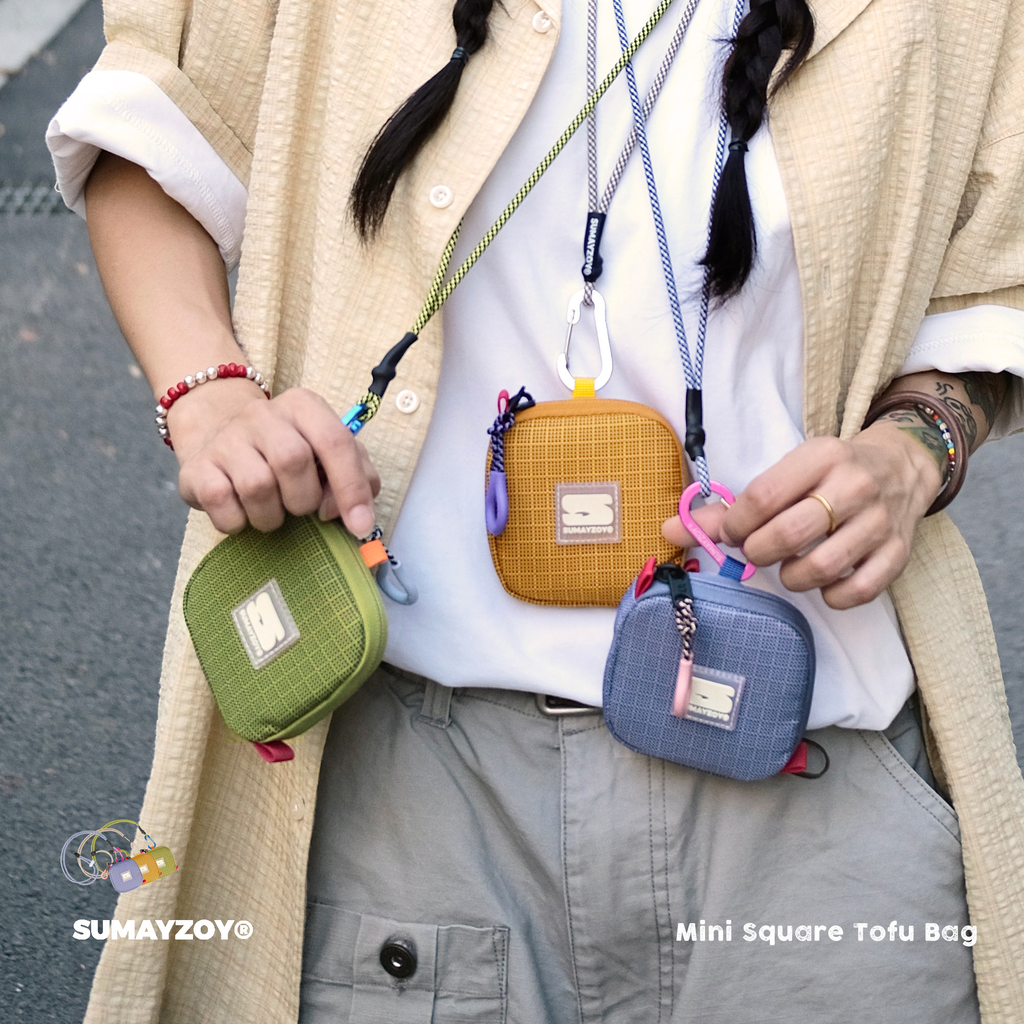 SUMAYZ0Y豆腐迷你证件小方包日系挂脖耳机包口红钥匙零钱收纳卡包