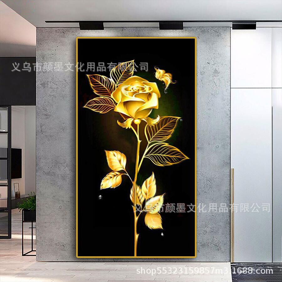 2021新款钻石画十字绣满钻黄金叶金玫瑰现代客厅玄关过道简约走廊