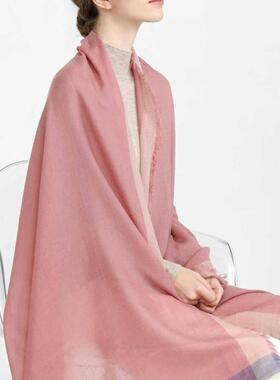 羊毛围巾女 夏季空调格子围巾披肩柔软细腻轻薄款HTB杏粉黄棕色