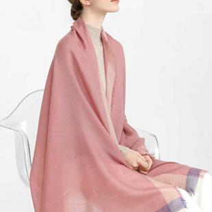 空调格子围巾披肩柔软细腻轻薄款 HTB杏粉黄棕色 夏季 羊毛围巾女