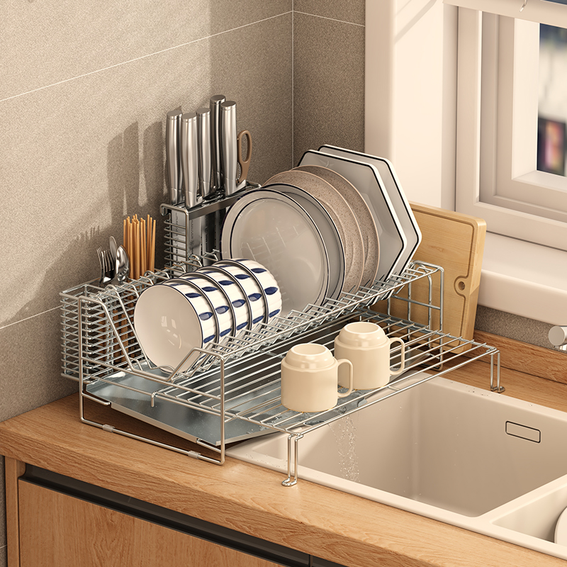 厨房水槽上方304不锈钢碗碟架