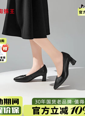 蜘蛛王浅口尖头中跟女单鞋不累脚