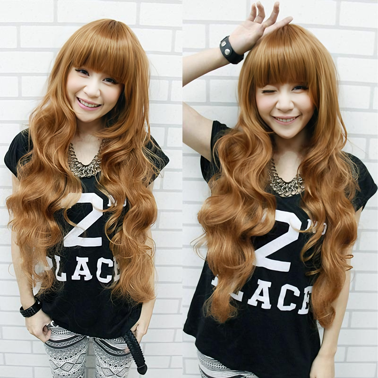 高温丝长卷发齐刘海自然整顶假发