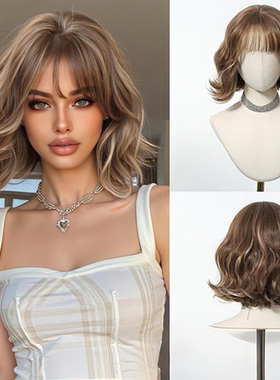 欧美假发女短卷发水波纹自然仿真发全头套式女款整顶wigs假发套