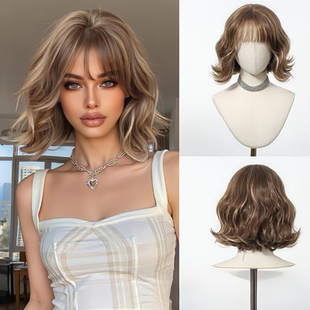 欧美假发女短卷发水波纹自然仿真发全头套式女款整顶wigs假发套