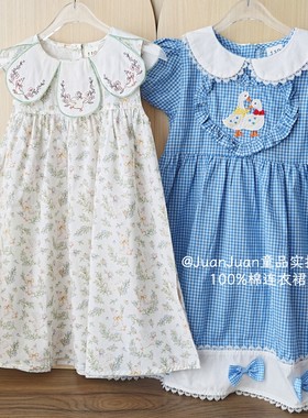 日系小鸭刺绣全棉女童连衣裙