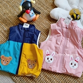 儿童立领夹棉马甲日系童装 小熊兔头刺绣男童女宝宝卡通拼色保暖衣