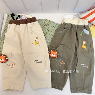 男女童户外潮牌刺绣直筒裤 卷卷家90～130码 儿童春款 长裤 子 宽松裤