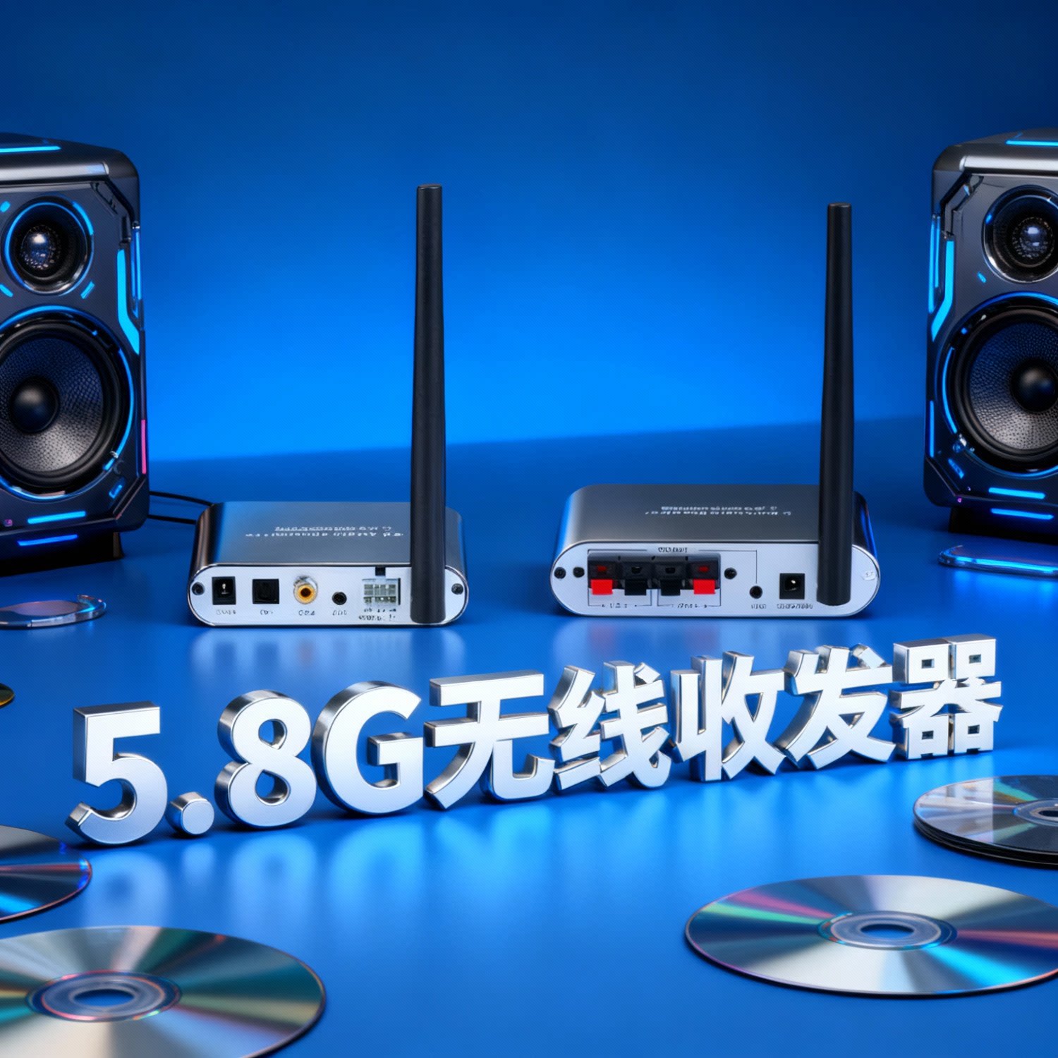 5.8G无线音频收发器5.1环绕发射功放高转低光纤同轴AUX背景音乐
