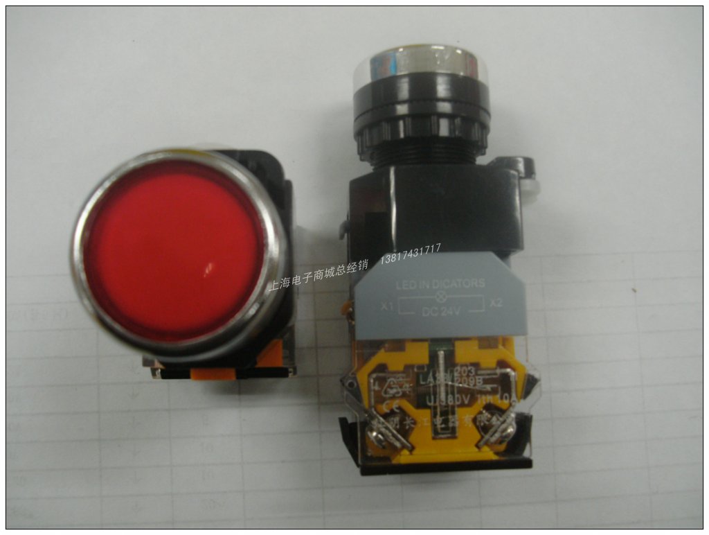 LA38-11DZS(AC 24V)   红色 带灯无锁 按钮开关  控制柜用