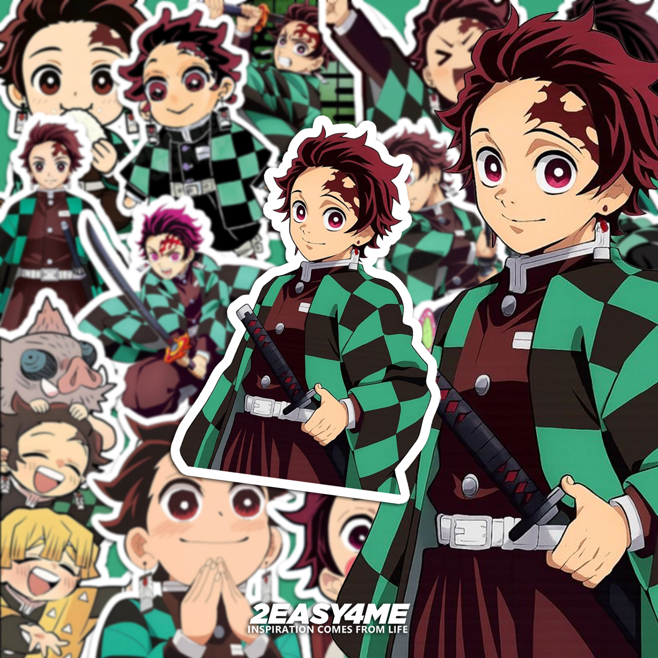 二次元卡通动漫鬼灭炭治郎之刃同人个性平板手机日系装饰防水贴纸