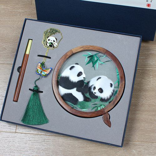 熊猫刺绣摆台书签套装送老外礼物