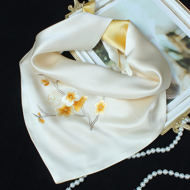 护颈小围巾刺绣丝巾真丝桑蚕丝大方巾女苏绣中国风送长辈实用礼物