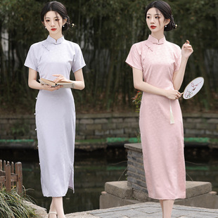 2026新款春夏款中国风无弹提花旗袍女装连衣裙改良年轻款
