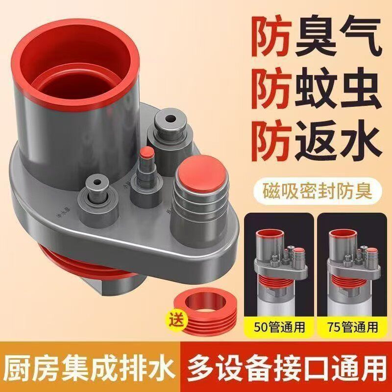 厨房防臭下水管道多功能集成排水管接口防臭防溢水下水密封器