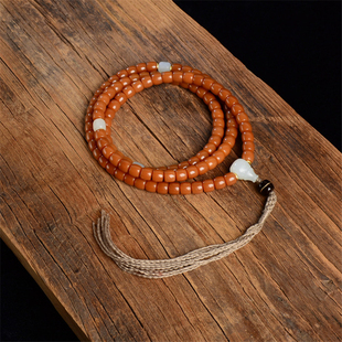 菩提根手串情侣款糖色佛珠108颗手链多圈白玉配珠老型珠直切天然