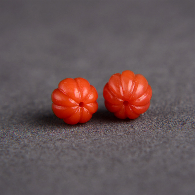 南红对珠柿子红南瓜珠保山料红色玛瑙手工雕刻散珠文玩串配珠促销