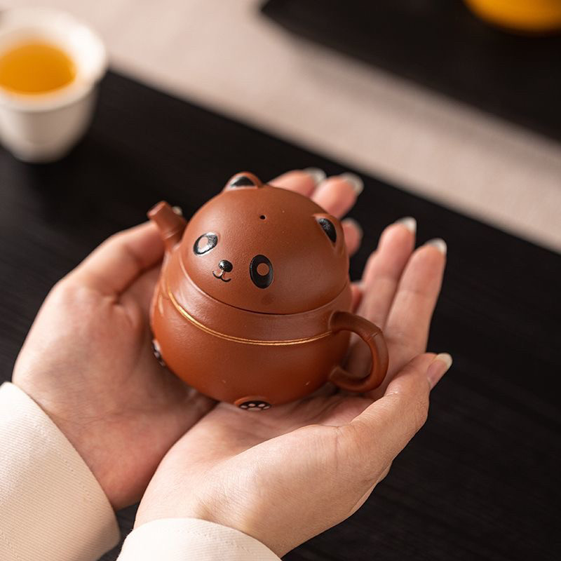 原矿紫砂大师手作中式熊猫茶壶高档家用功夫茶具泡茶壶一人饮单壶