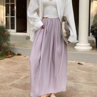 醋酸褶拼接松紧腰花苞裙隐形口袋时尚 春夏爆款 百搭半身裙 栖谷