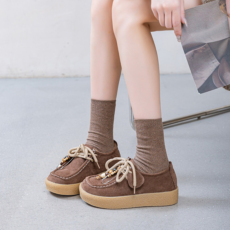 韩版厚底松糕鞋女棕色圆头交叉绑带袋鼠鞋休闲百搭厚底女鞋,女鞋,松糕（摇摇）鞋,淘宝优惠券,粉丝福利购,淘宝优惠卷