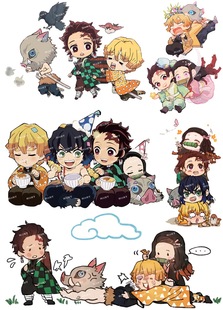 中号F0375-16鬼灭之刃Q版动漫笔记本电脑吉他手机旅行拉杆箱贴纸