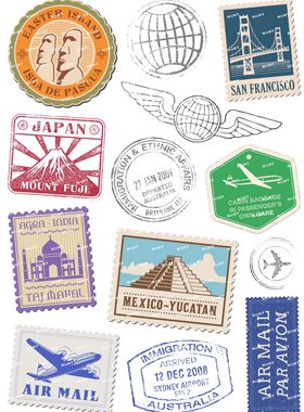 小号F0011-05邮戳旅游动漫笔记本电脑死飞吉他旅行拉杆箱防水贴纸