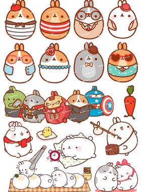 小号F0258-08molang土豆兔卡通动漫电脑手机旅行拉杆箱防水贴纸