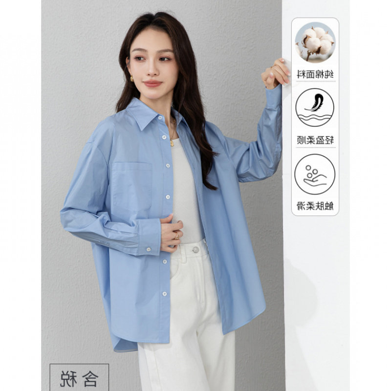 商务通勤蓝衬衫女春款