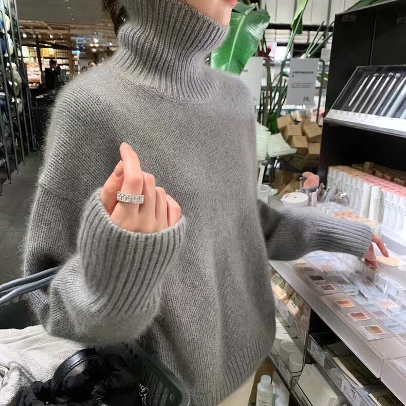 高级感灰色温柔加厚浣熊绒高领毛