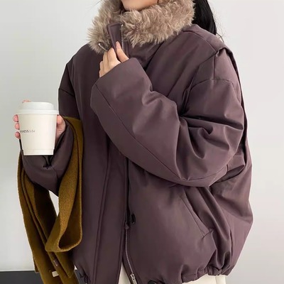 复古韩系毛领白鸭绒保暖羽绒服女