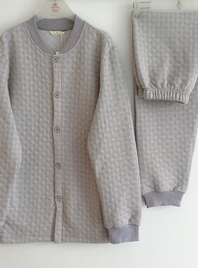 康妮雅秋冬季棒球休闲服家居服睡衣秋保暖夹丝棉长袖男套装可外穿