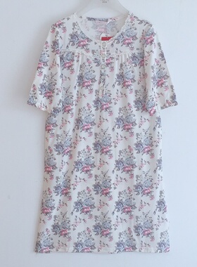 特价康妮雅索罗娜面料碎花睡衣专柜正品圆领套头中袖女睡裙62512