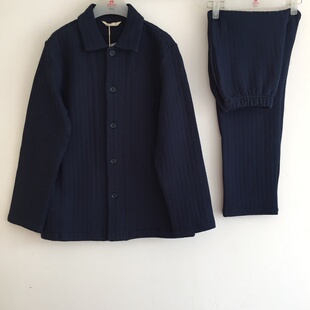 康妮雅睡衣秋冬三层超薄夹棉空气布男套装开衫长袖老年纯色棉柔软