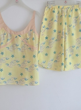 康妮雅家居服睡衣高档桑蚕丝+棉舒适吊带背心短裤女套装62869轻薄