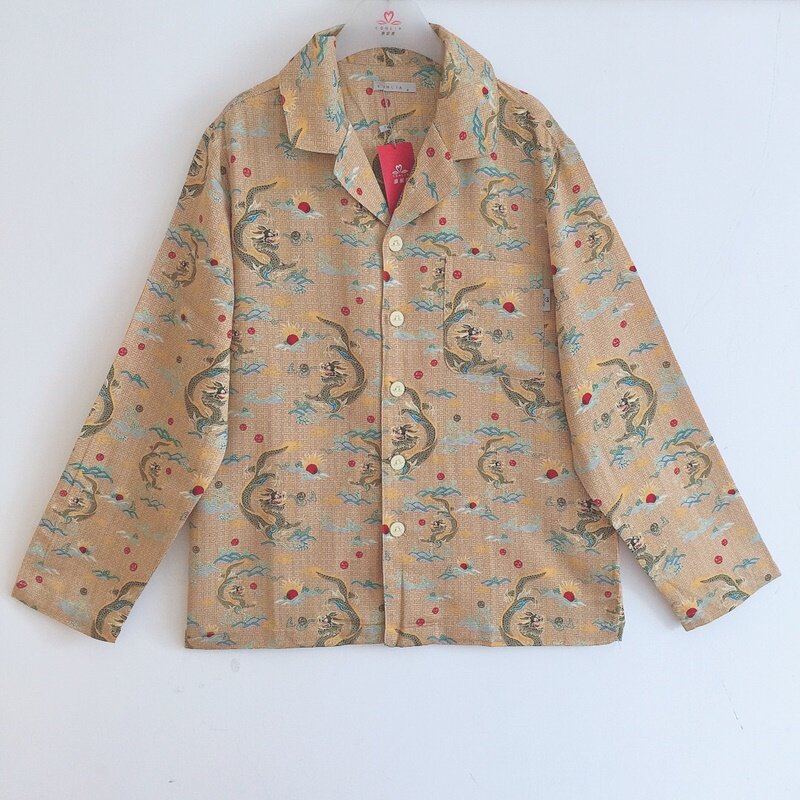 特价康妮雅家居服睡衣粘纤+棉舒适柔软开衫长袖单件男上衣中国龙